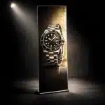 Premium roller banner stand with high-quality aluminium base for exhibitions and trade shows