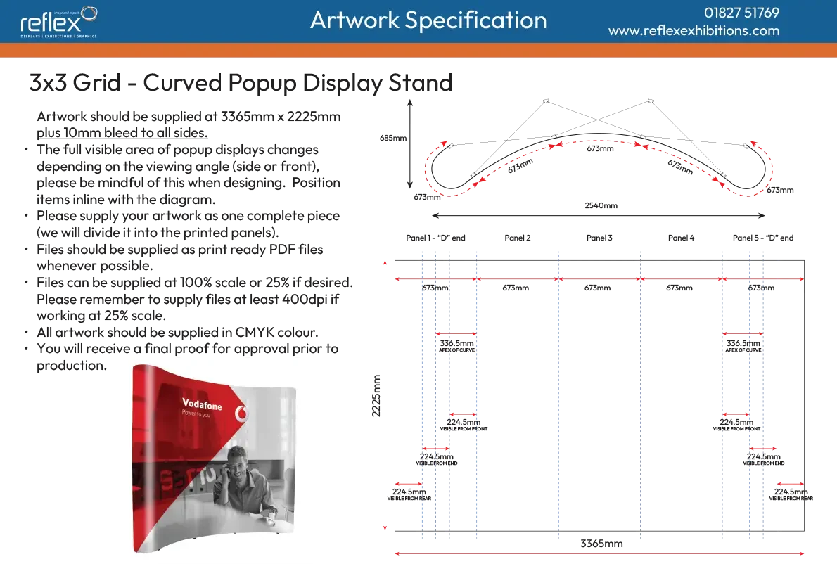 3x3 grid curved popup display stand artwork template